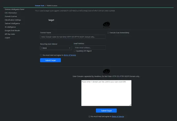 Image of the TRaViS scanning results page. Image of the TRaViS scanning results page.
