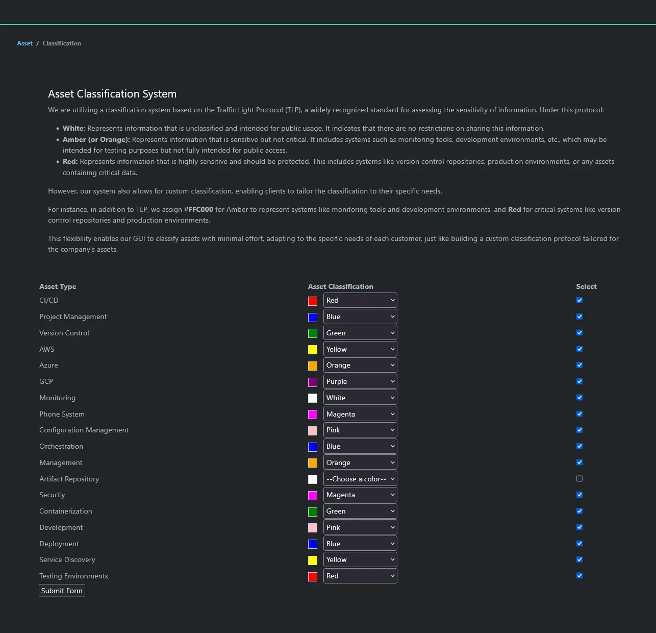 Image of TRaViS's Asset Classification System page. Image of TRaViS's Asset Classification System page.